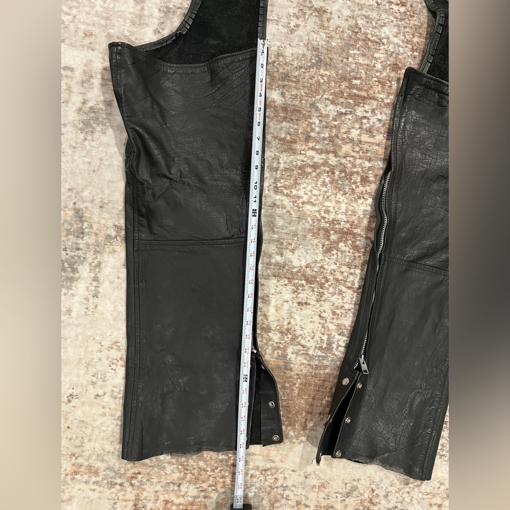 Real Leather black motorcycle chaps zippers Leather Wear Brand XL - Picture 6 of 7